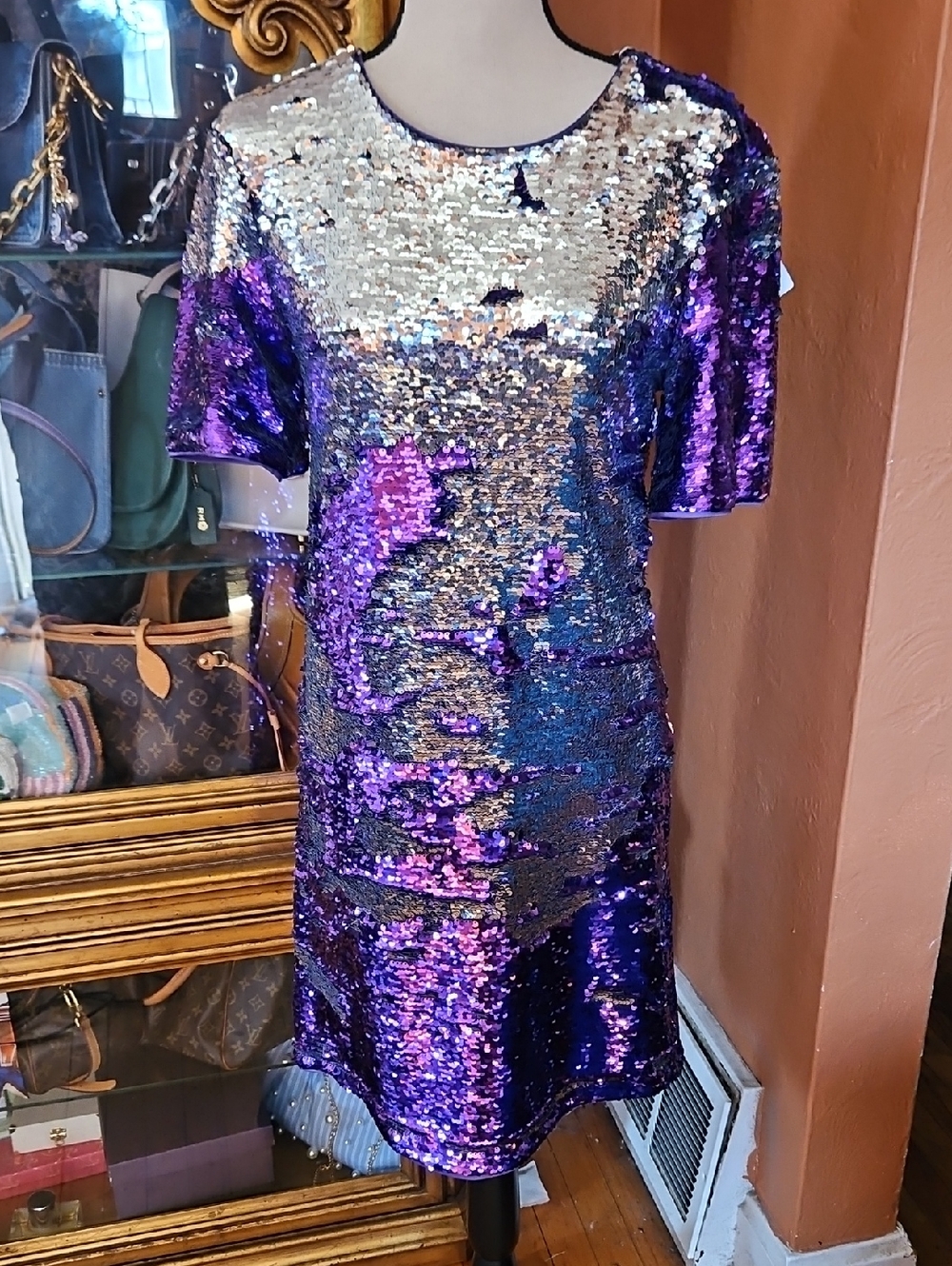 A|X Armani Exchange Purple and Silver Sequin Dress